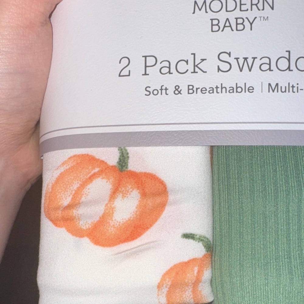 Modern Baby Pumpkin and Green Swaddle Set - Picture 8 of 9